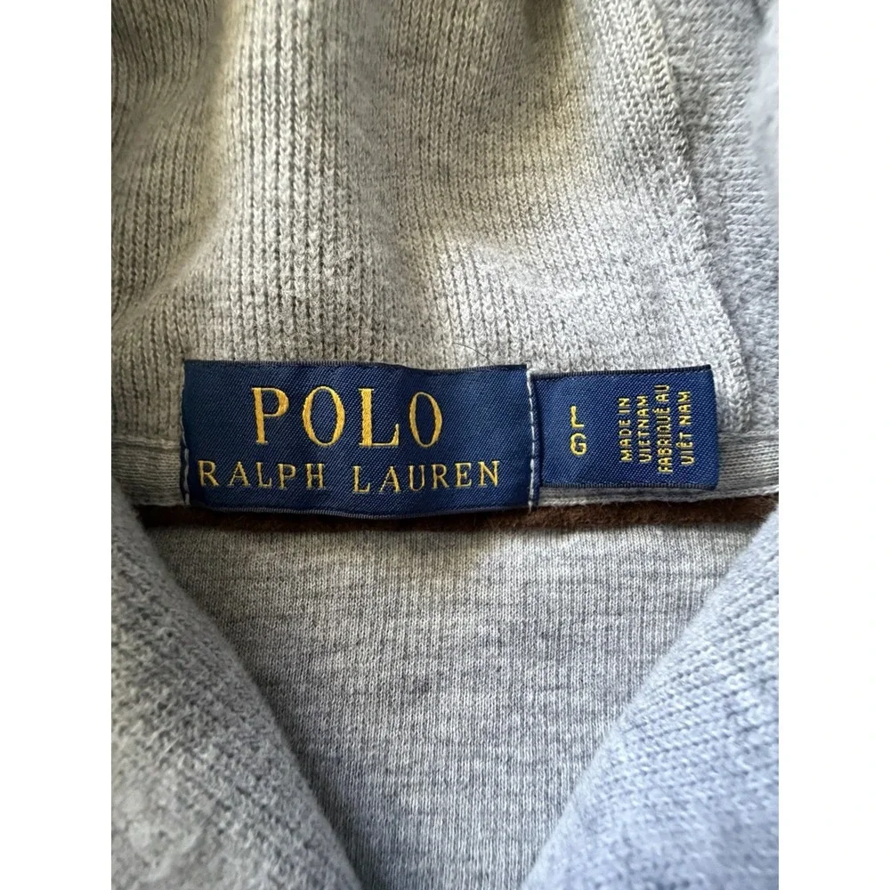 Polo Ralph Lauren V Neck Shawl Collar Pullover Shirt Gray Pony Logo Large JBHS